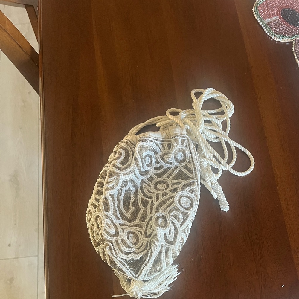 Elegant White Beaded Women's Bag by Free People. Great condition.